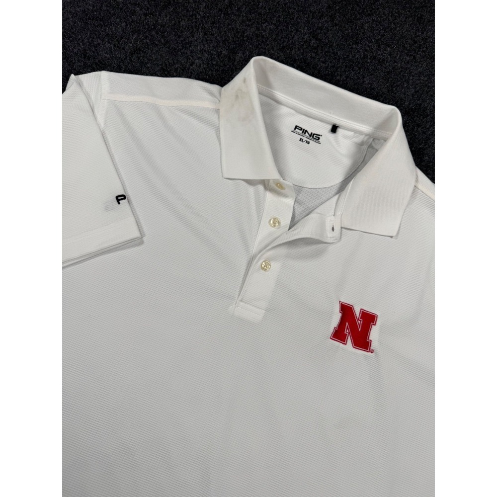 PING Nebraska Cornhuskers Polo Shirt Mens XL White Huskers Golf SensorCool NCAA
